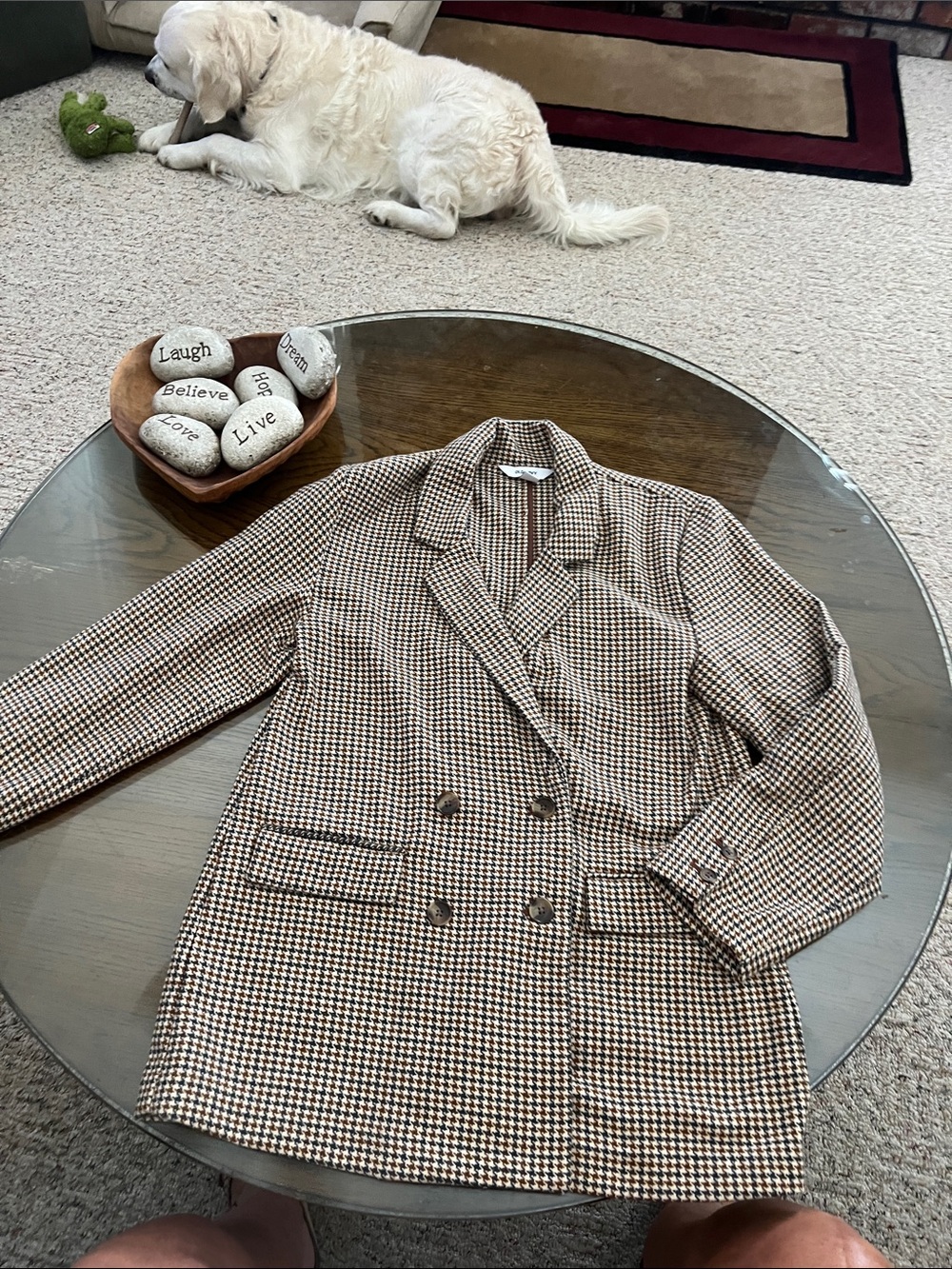 Old Navy Brown and Black Houndstooth Double-Breasted Blazer